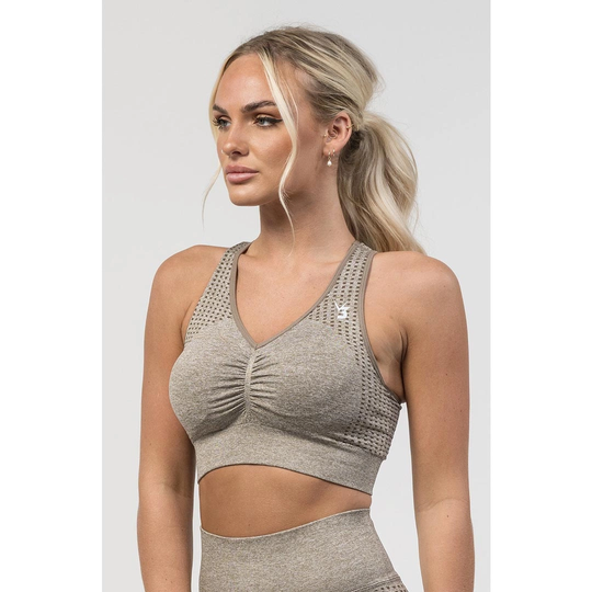 V3 Apparel Empower Seamless Scrunch Sports Bra Beige Marl