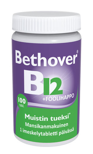 Bethover B12-vitamiini + foolihappo mansikka 100 tablettia