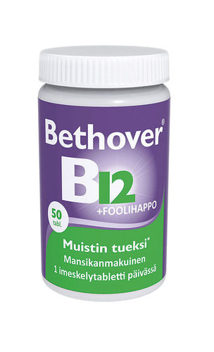Bethover B12-vitamiini + foolihappo mansikka 50 tablettia
