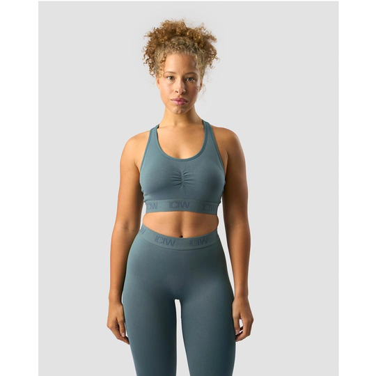 Icaniwill Define Seamless Logo Scrunch Sports Bra Jungle Green