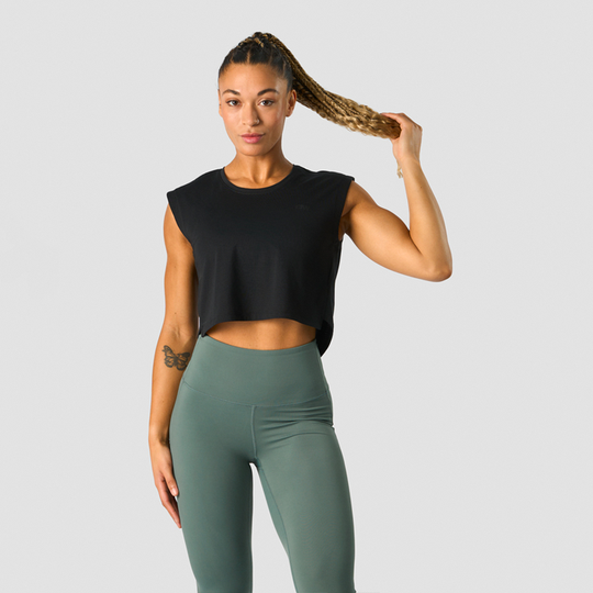 Stride Cropped Tank, Black
